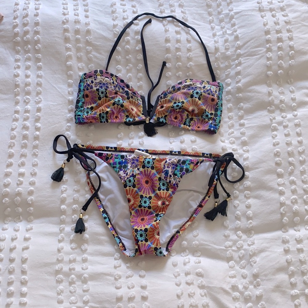 Trina Turk Stained Glass Floral Bikini with Tassels